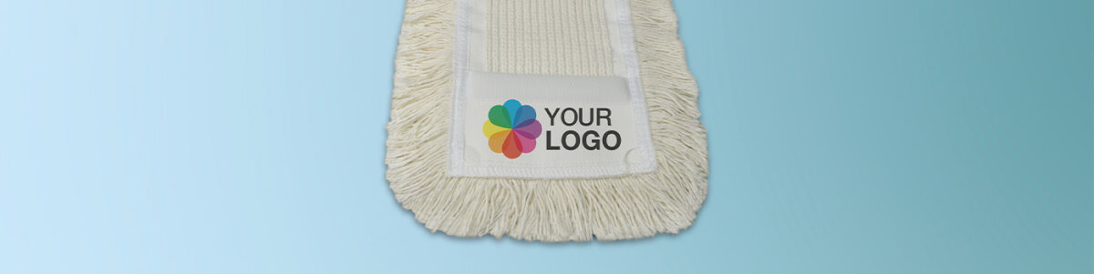 Mehrfarbiger Logodruck auf Wischbezügen  - Bunter Werbedruck auf Wischbezügen aus Baumwolle und Microfaser 