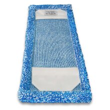 Sicht von oben auf einen blau-melierten Wischbezug, man sieht die Mopptaschen.