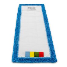 Blauer Microfaser Wischmopp mit farblich kodierten Fähnchen, zur Zuordnung der jeweiligen Reinigungsbereiche.