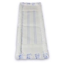 Man sieht die Rückseite eines STREIFEN Microfaser-Mopps. Der Mopp hat aufgenähte Mopp-Taschen.