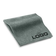 Graues STANDARD Universal-Microfasertuch mit schwarzem Logo-Druck.