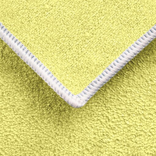 Nahaufnahme eines gelben Classic-Universal-Microfasertuchs mit feiner, frottee-ähnlicher Struktur und verstärktem Saum