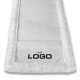 Weiße Rückseite eines Soft-Microfaser Wischmopps mit Mopptaschen und einem Logo-Druck