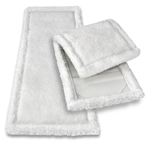 Weißer Soft-Microfaser Wischmopp mit flauschiger Oberfläche und Mopptaschen.